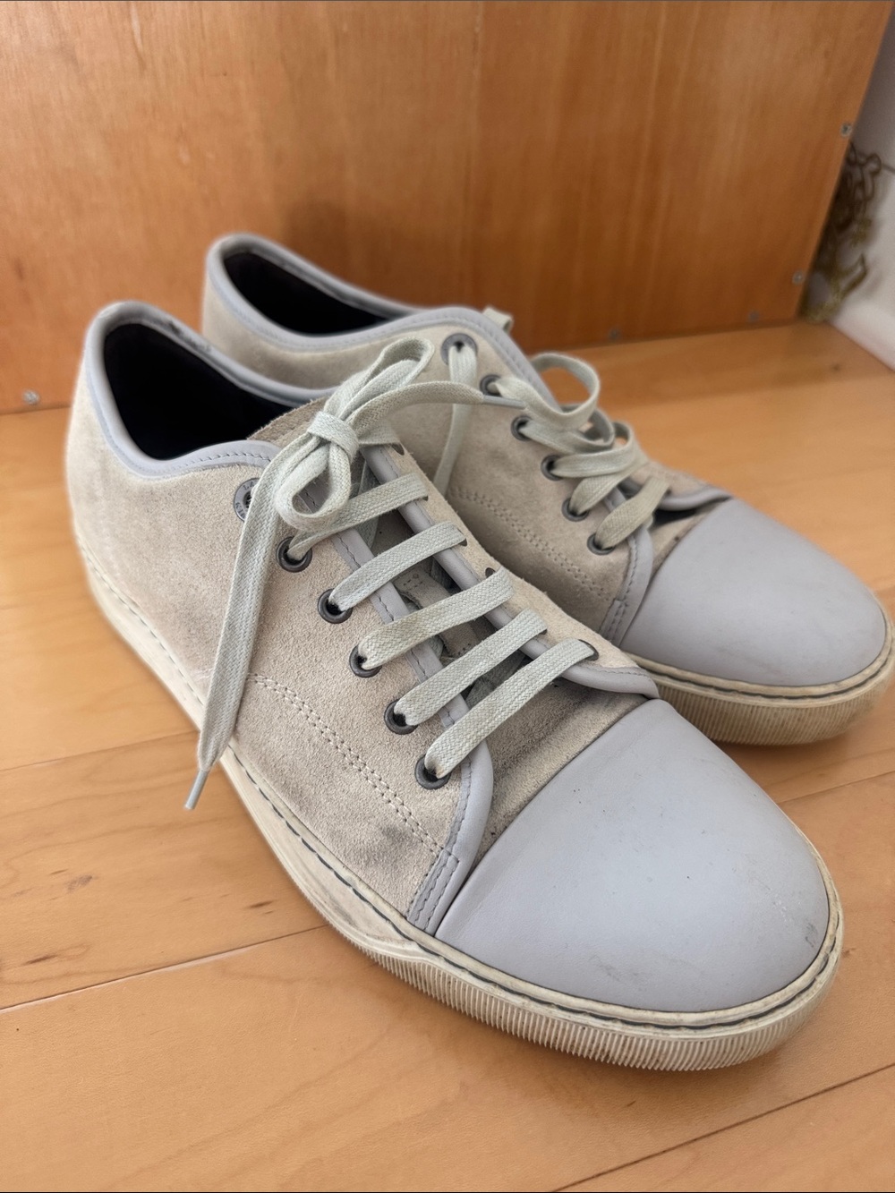 Lanvin Beige Suede & Leather Lace-Up Sneakers